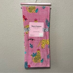 Juicy Couture Pink Plush Throw with Yellow Leopard Design
